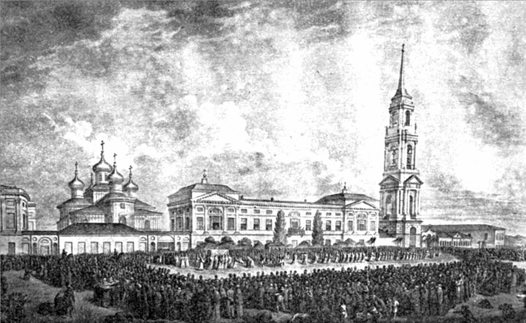 Engraving of the internment of the relics of St Mitrofan of Voronezh