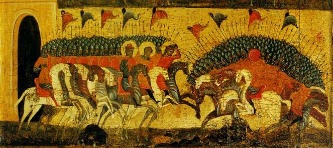The battle between Novgorod and Rostov-Suzdal as depicted on an icon