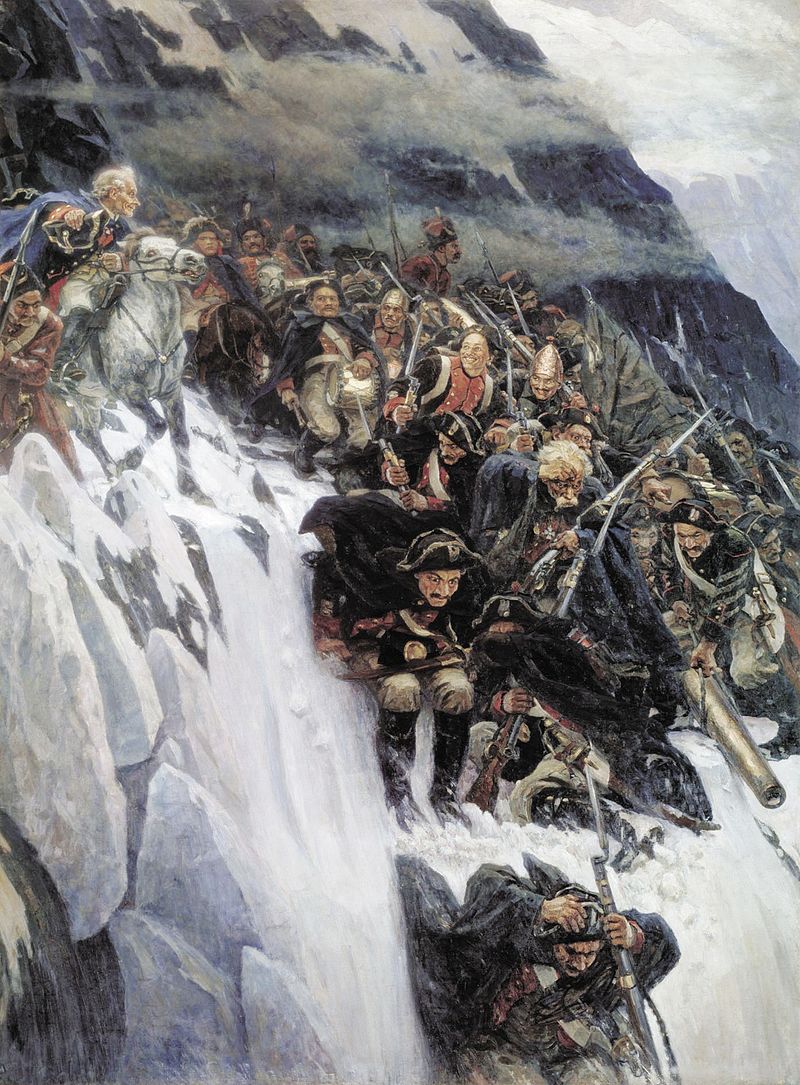 'Russian troops under Generalissimo Suvorov crossing the Alps in 1799' by Vasily Surikov (1899)