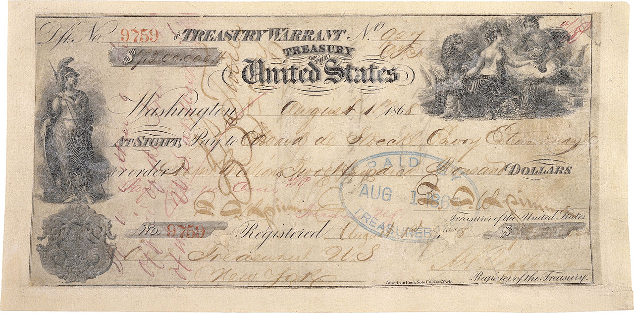 The Cheque used to purchase Alaska