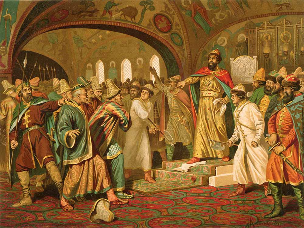 'Ivan III rips up the Khan's orders in front of a Tatar consul' by Aleksey Kivshenko