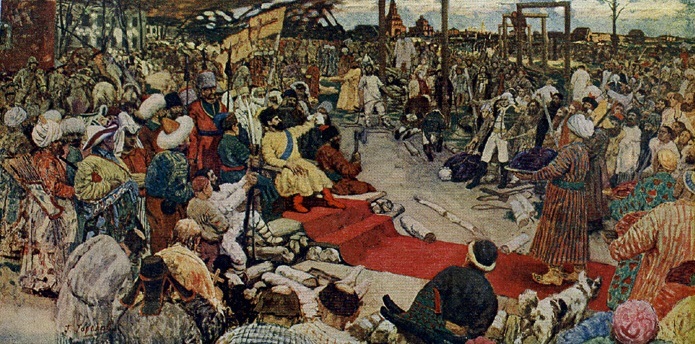 'Pugachev Holding Court in Kazan' by Gavriil Gorelov (1931)